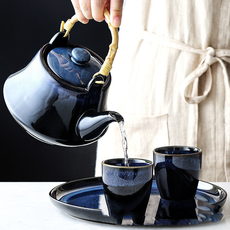 Ceramic Tea Set – Teapot with Bamboo Handle & Cups