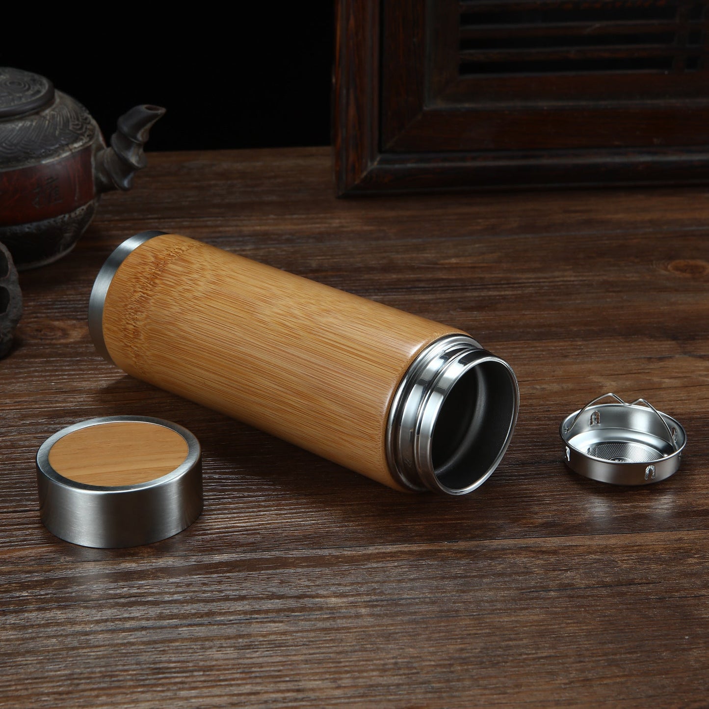 Bamboo Stainless Steel Insulated Water Bottle – 500ml