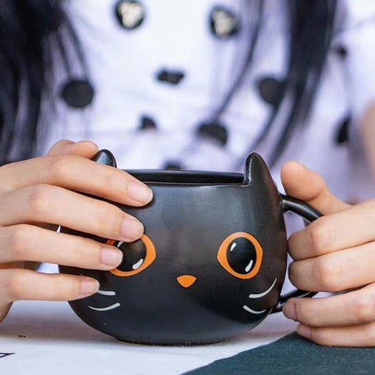 Halloween Black Cat Mug with Pumpkin Hat Lid