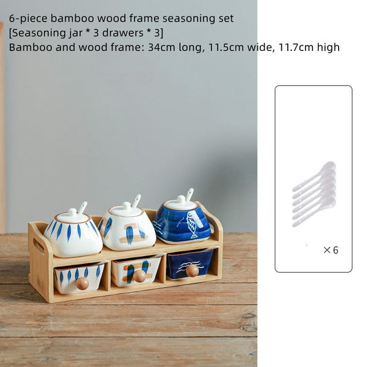 Premium Ceramic Spice Box Set with Bamboo Frame – Seasoning Organizer
