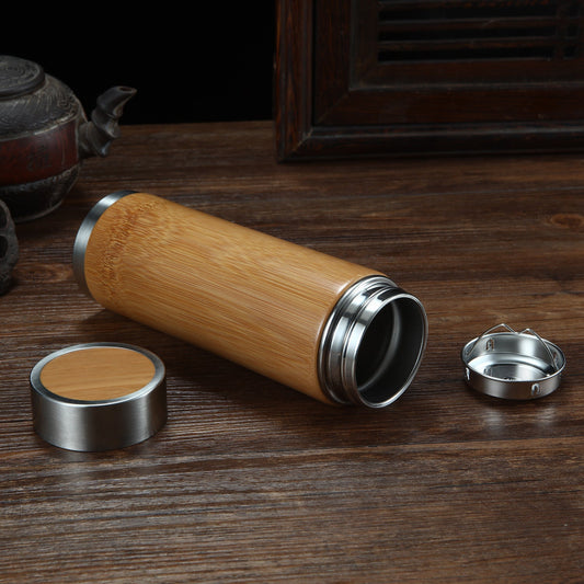 Bamboo Stainless Steel Insulated Water Bottle – 500ml